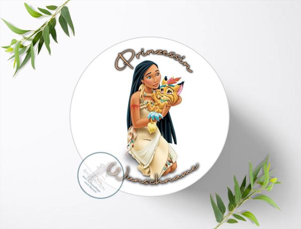 Prinzessin Pocahontas mit Wunschname, Tortenaufleger Ø 20cm, 0312z